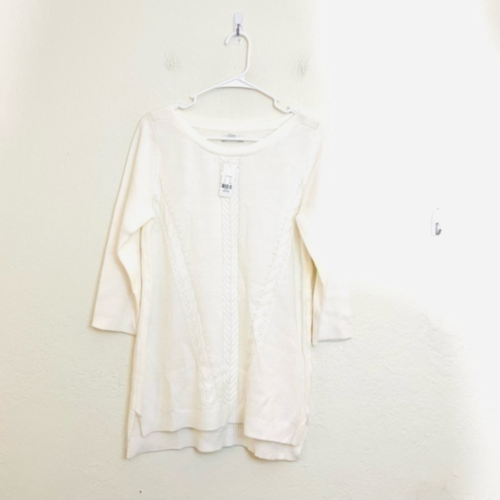 NWT New York & Company 3/4 Sleeve Acrylic Knitted Sweater Medium White